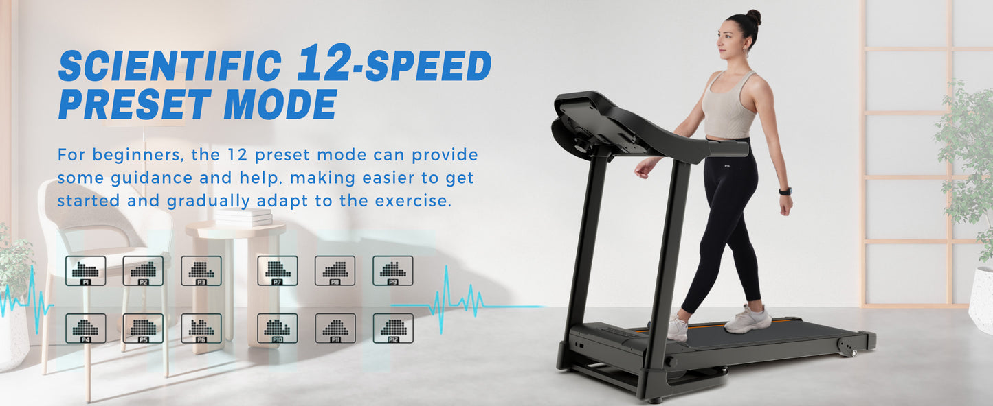 Foldable Fitness Treadmill with Speakers and Adjustable Incline