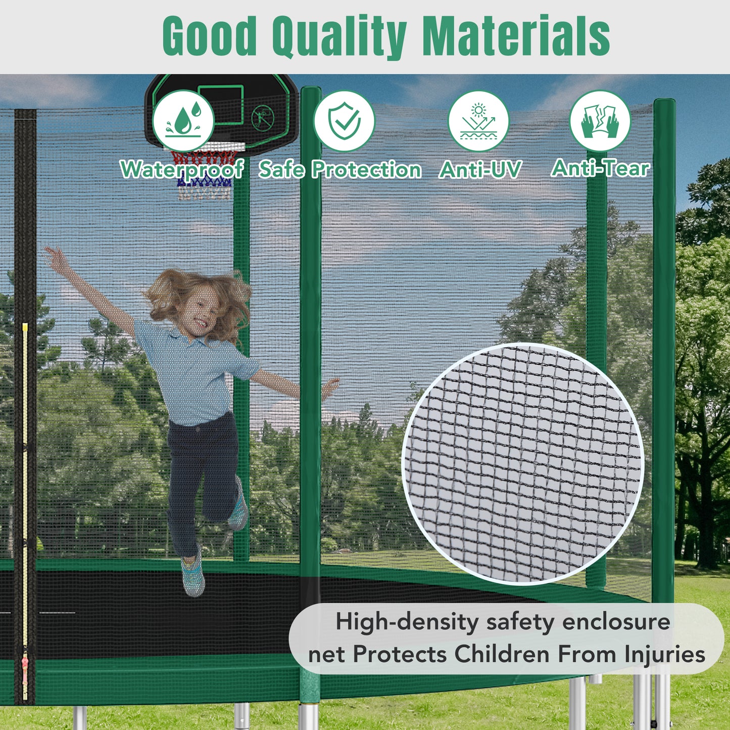 FunBounce Trampoline with Safety Net and Basketball Hoop