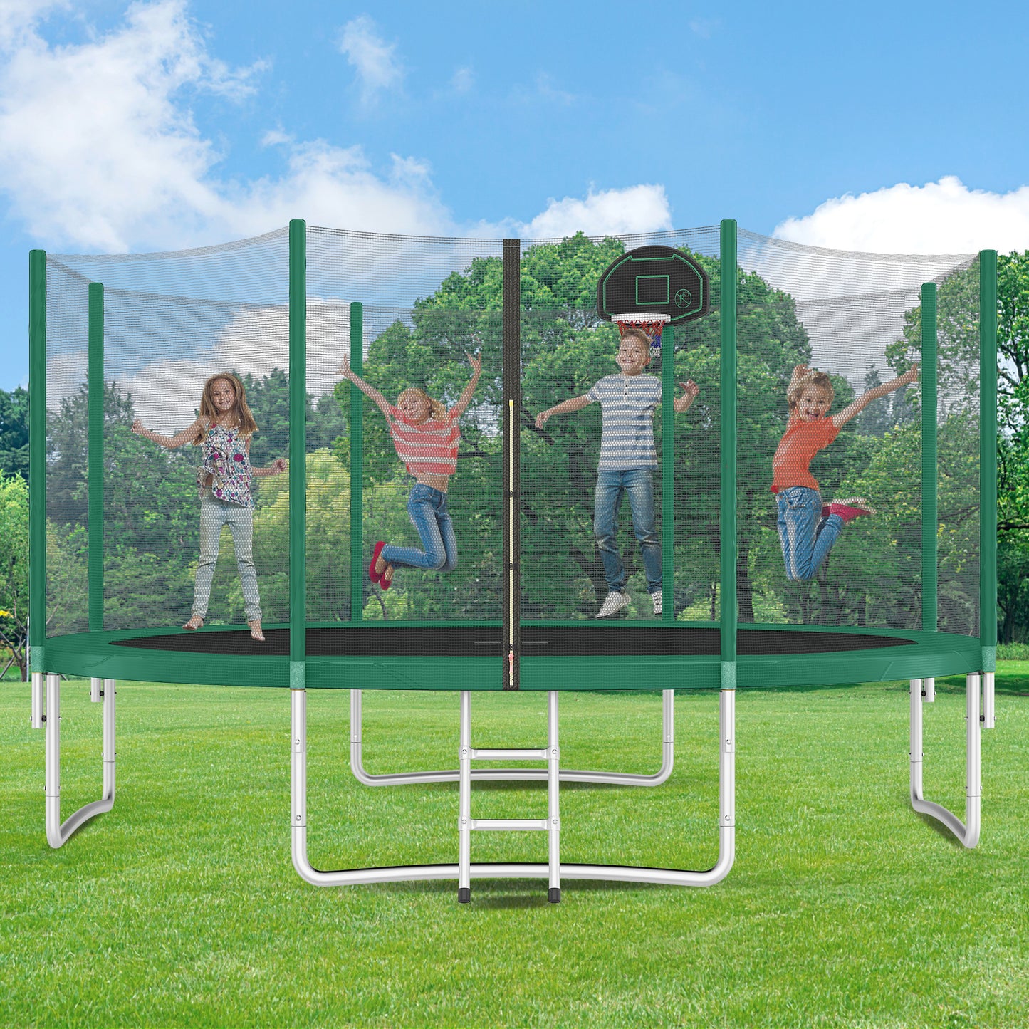 FunBounce Trampoline with Safety Net and Basketball Hoop
