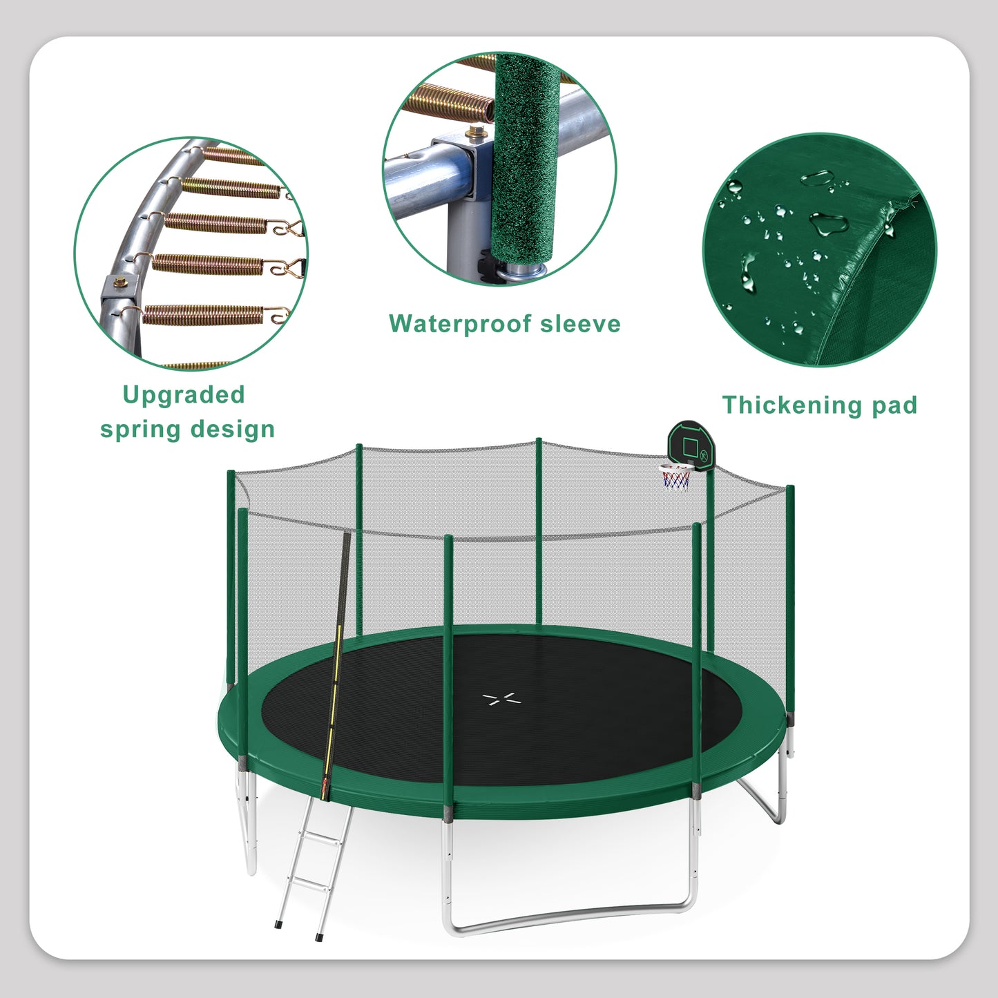 FunBounce Trampoline with Safety Net and Basketball Hoop