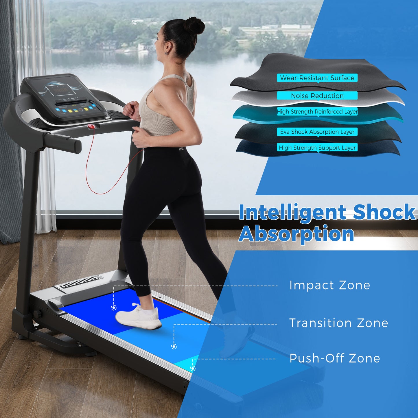 Foldable Fitness Treadmill with Speakers and Adjustable Incline