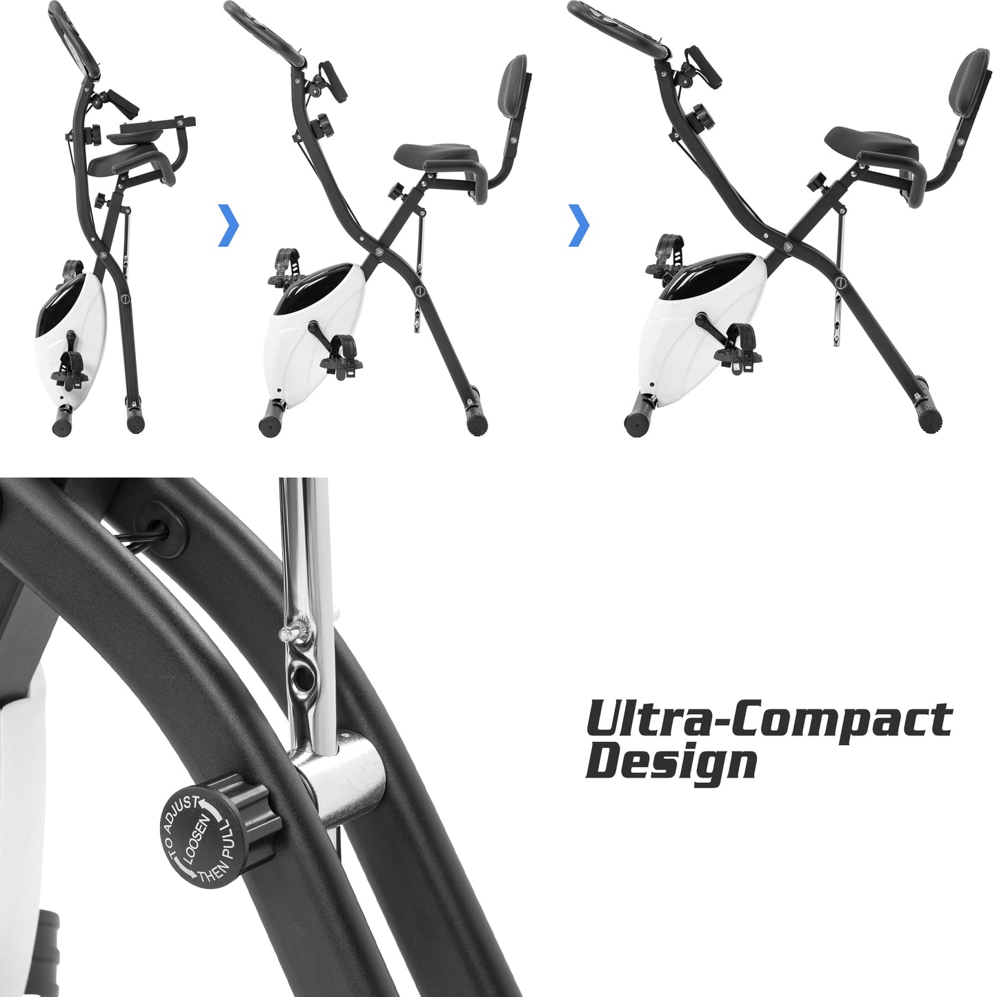 Versatile Folding Fitness Bike with Arm Bands and Backrest