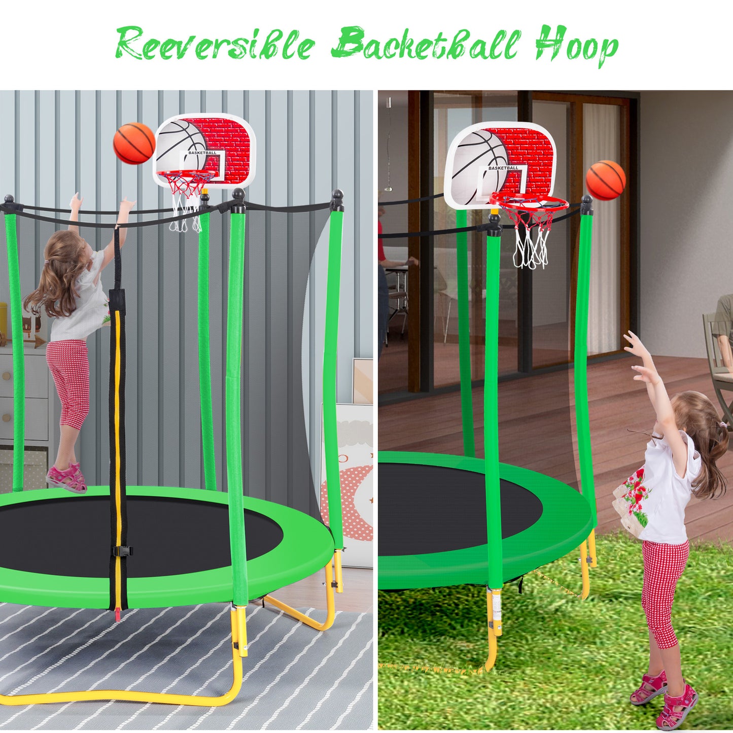 Kid's Fun Zone Trampoline with Basketball Hoop