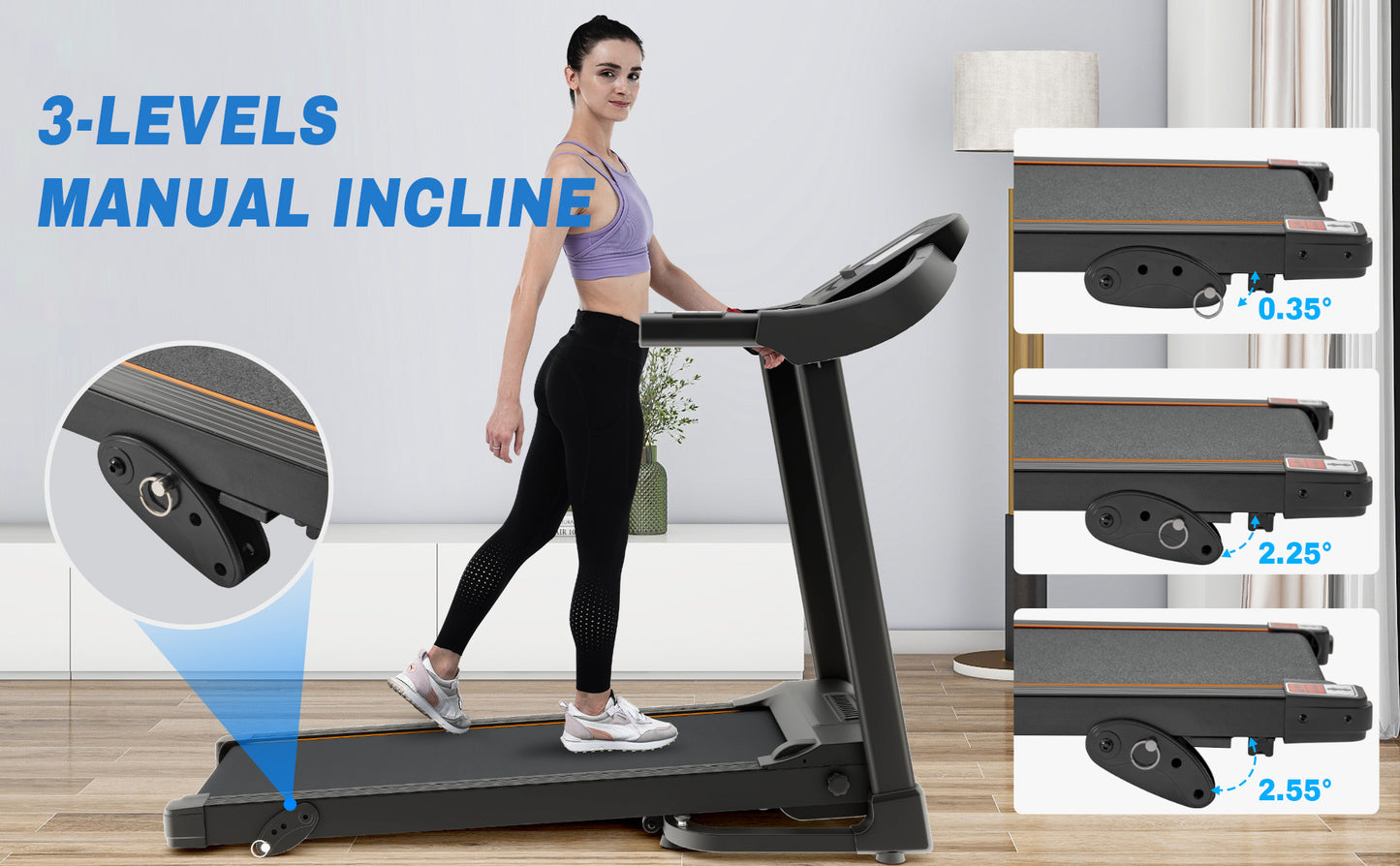 Foldable Fitness Treadmill with Speakers and Adjustable Incline
