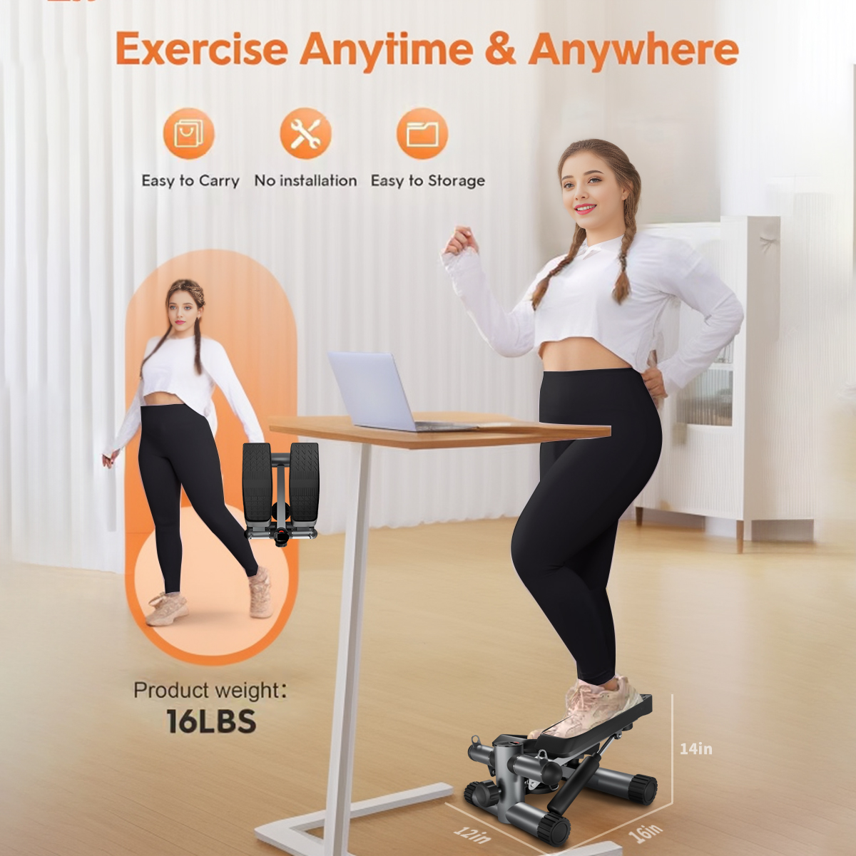 FitStep Pro: Compact Stepper with Resistance Bands and Monitor