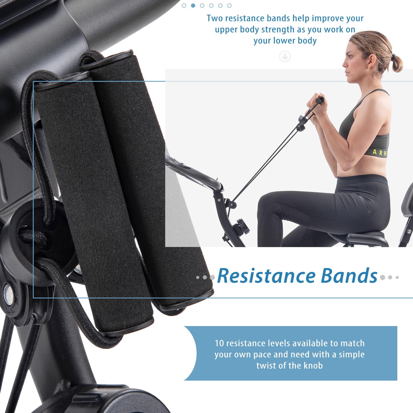 Versatile Folding Fitness Bike with Arm Bands and Backrest