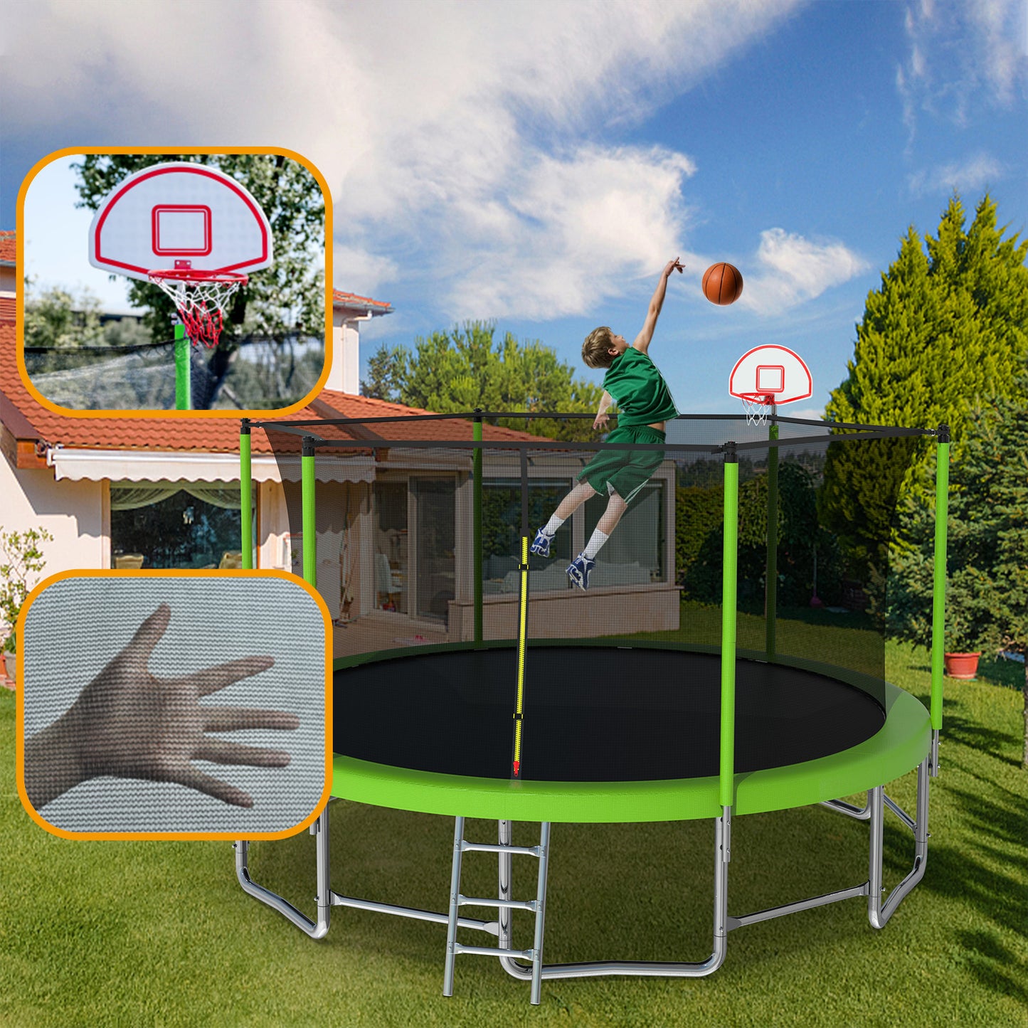 Ultimate Fun Trampoline with Balance Bar and Basketball Hoop!