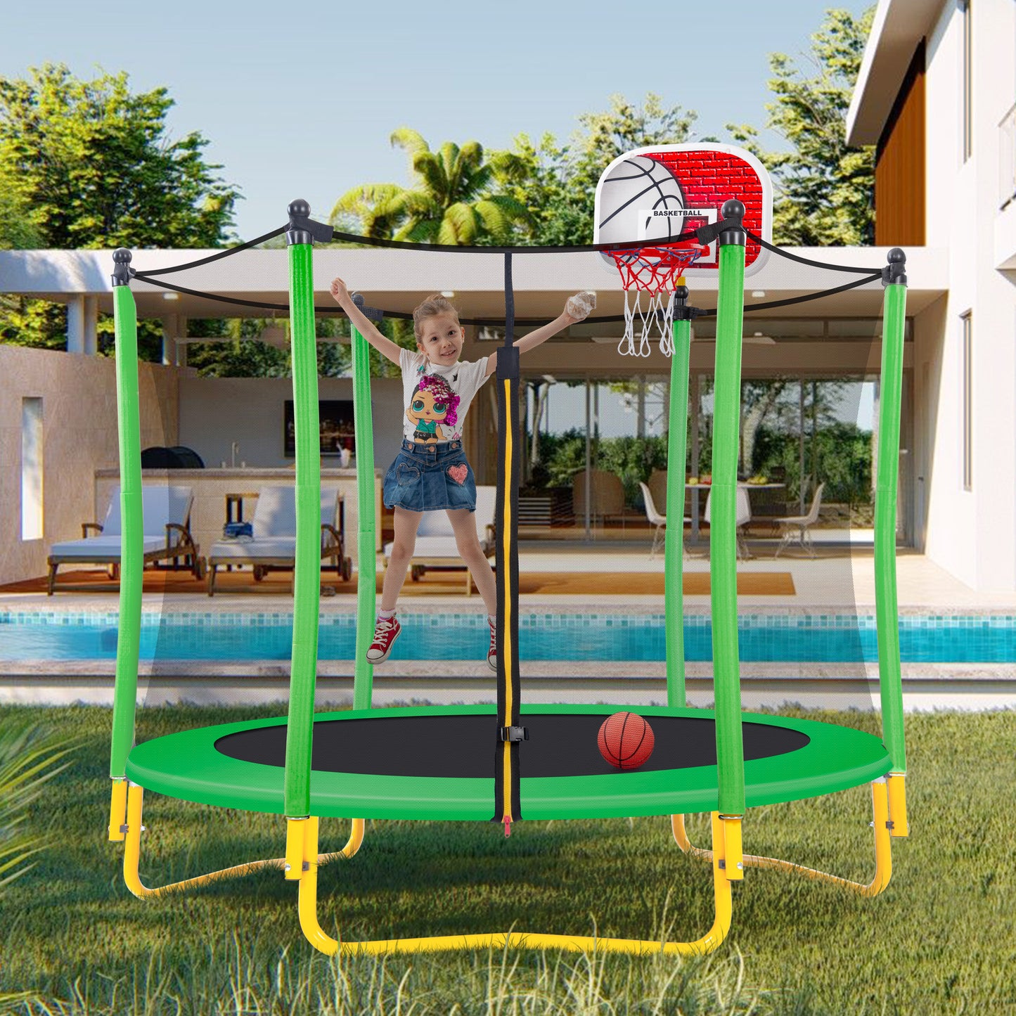 Kid's Fun Zone Trampoline with Basketball Hoop