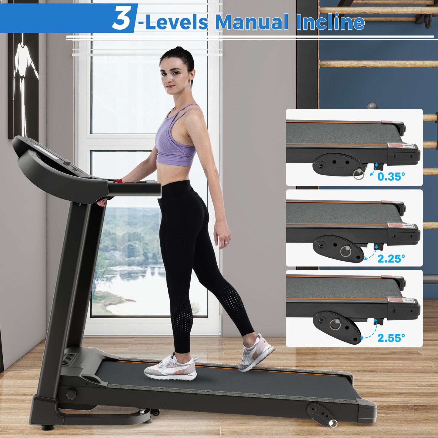 Foldable Fitness Treadmill with Speakers and Adjustable Incline