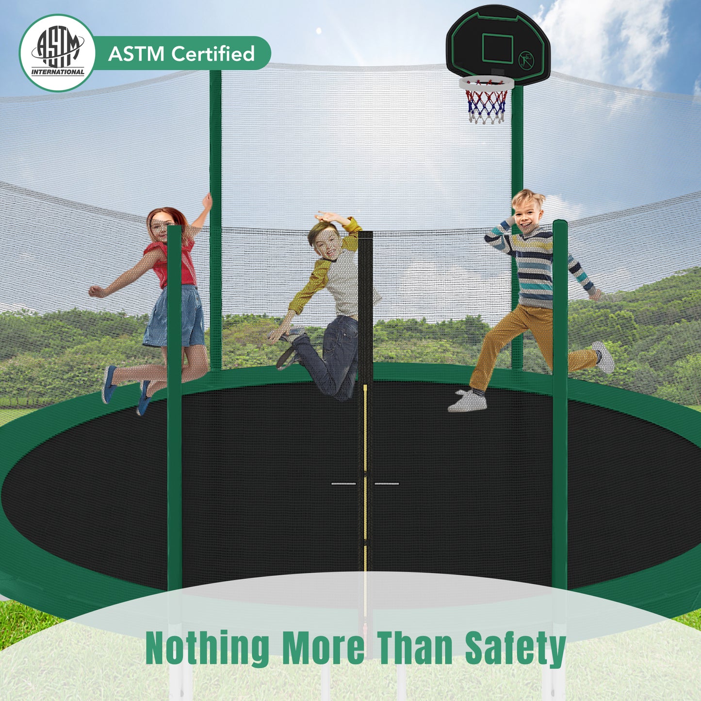 FunBounce Trampoline with Safety Net and Basketball Hoop