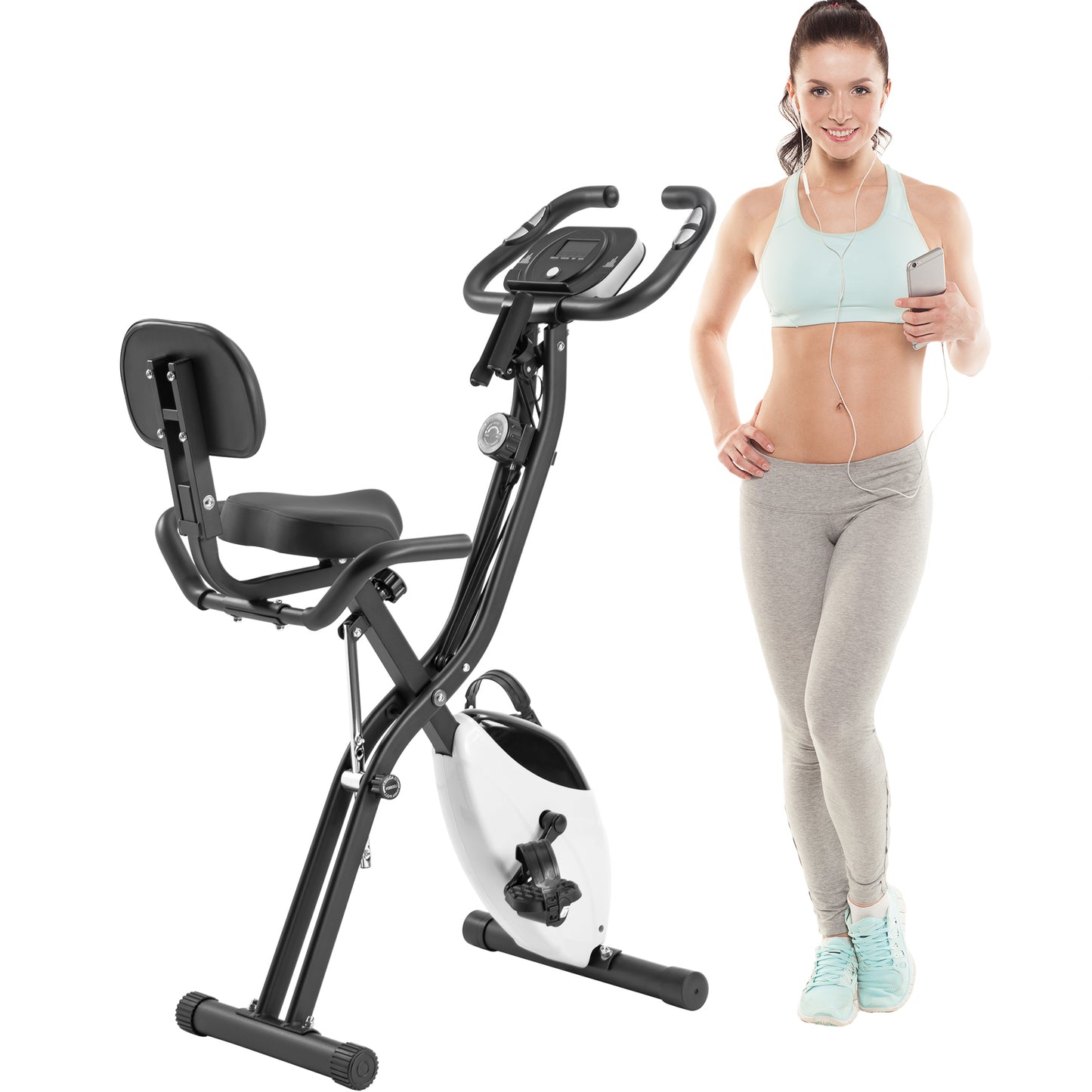 Versatile Folding Fitness Bike with Arm Bands and Backrest