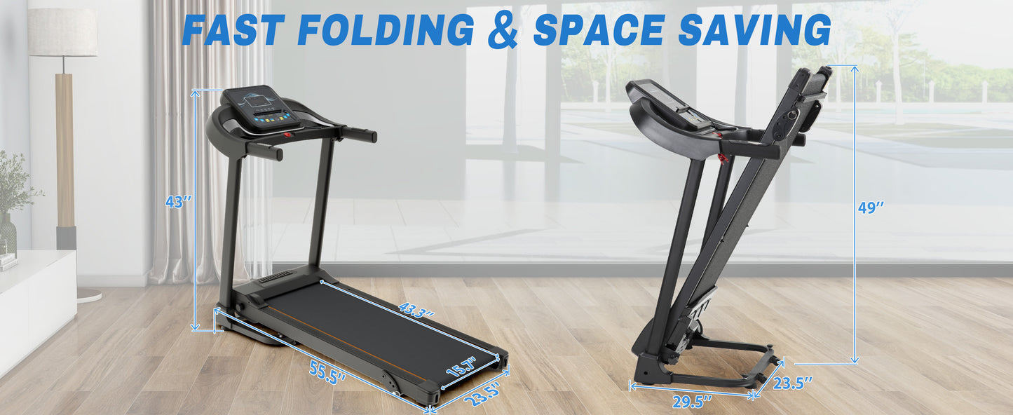 Foldable Fitness Treadmill with Speakers and Adjustable Incline
