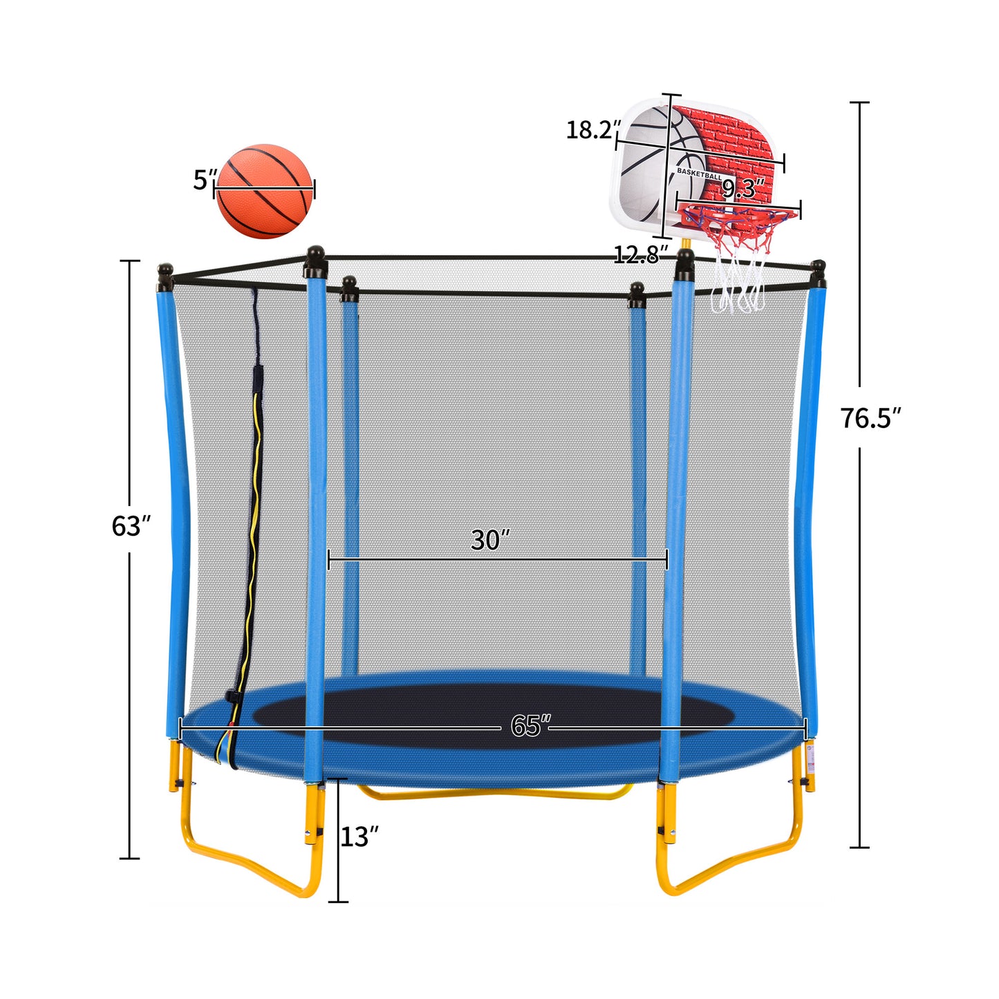 Bouncy Fun Mini Trampoline for Kids with Safety Enclosure and Basketball Hoop
