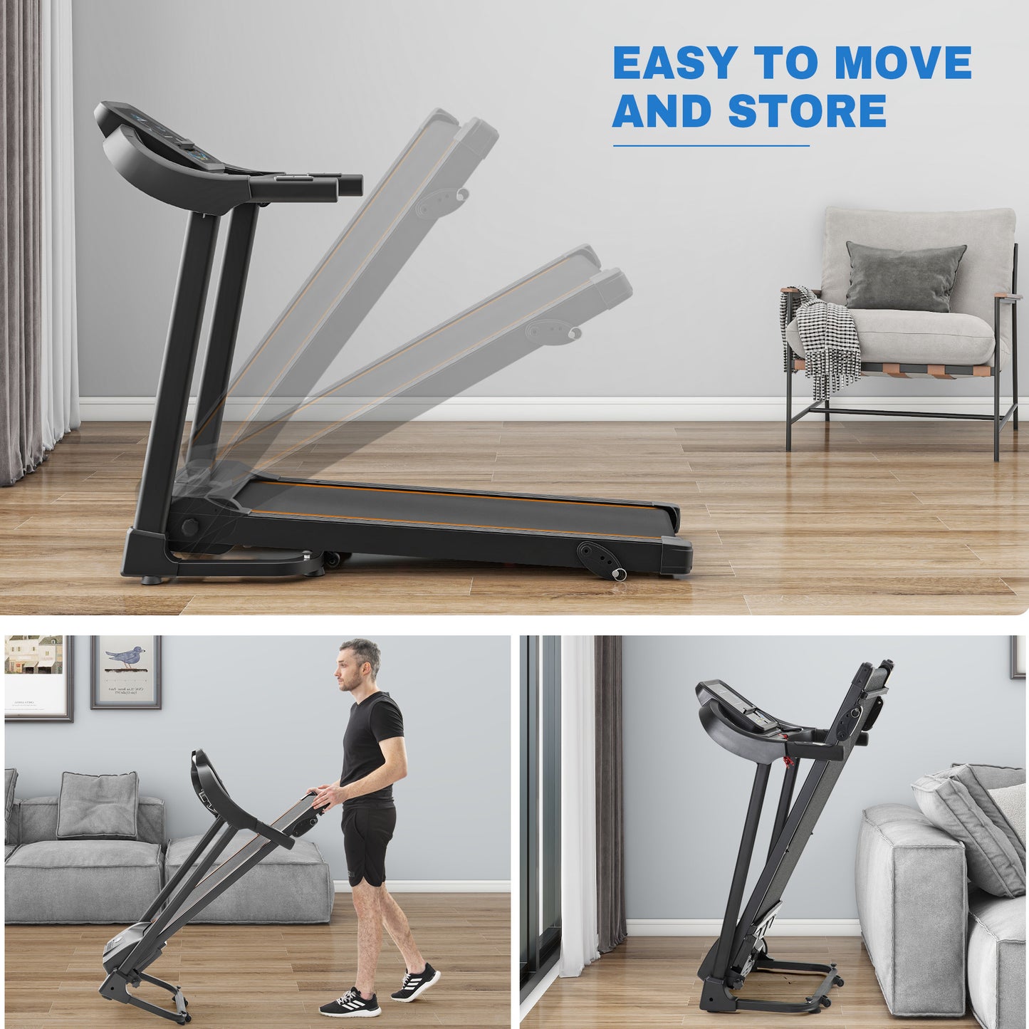 Foldable Fitness Treadmill with Speakers and Adjustable Incline