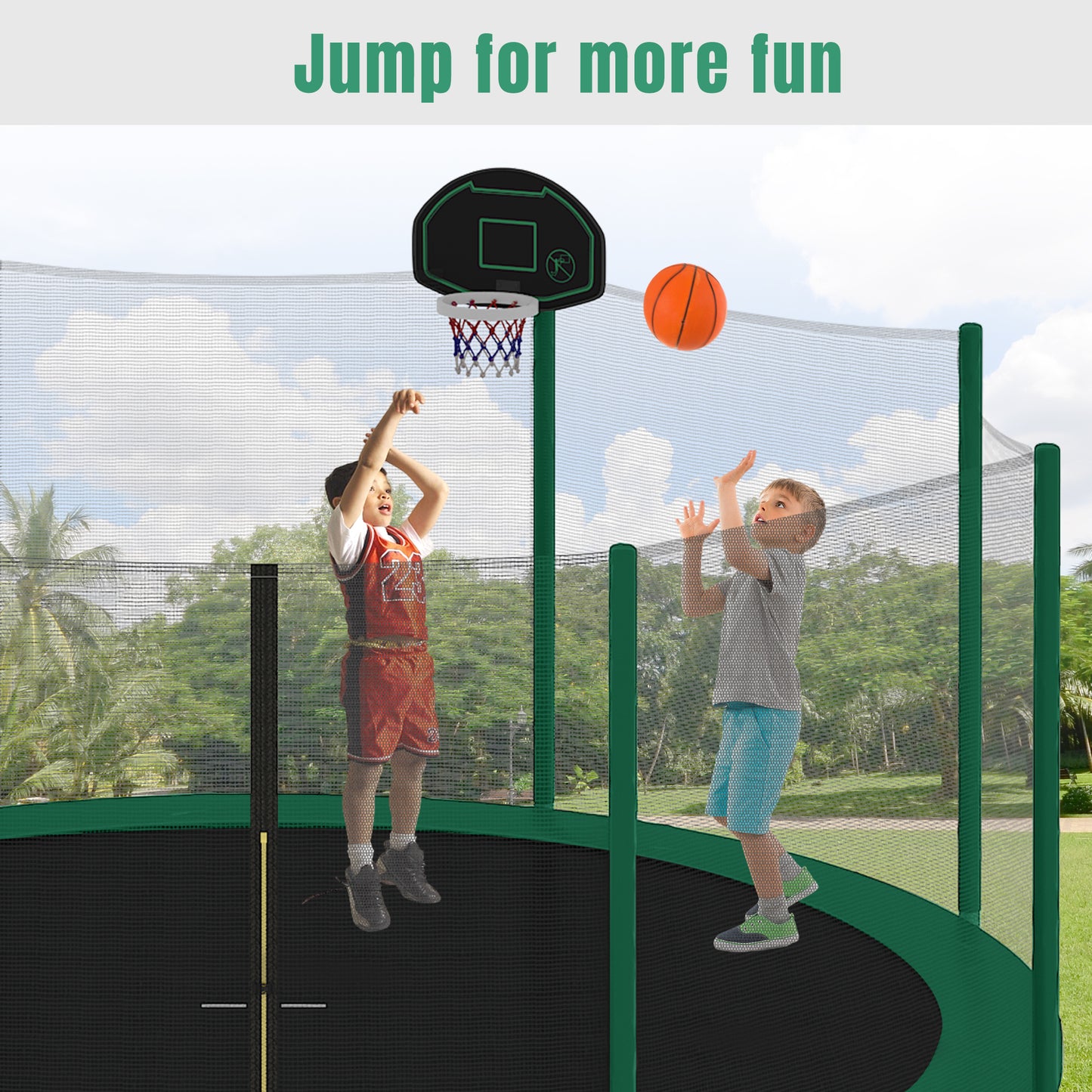 FunBounce Trampoline with Safety Net and Basketball Hoop