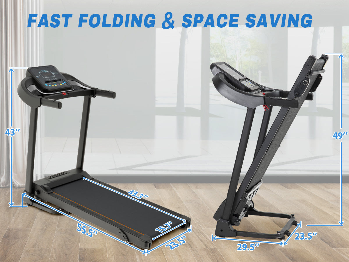 Foldable Fitness Treadmill with Speakers and Adjustable Incline