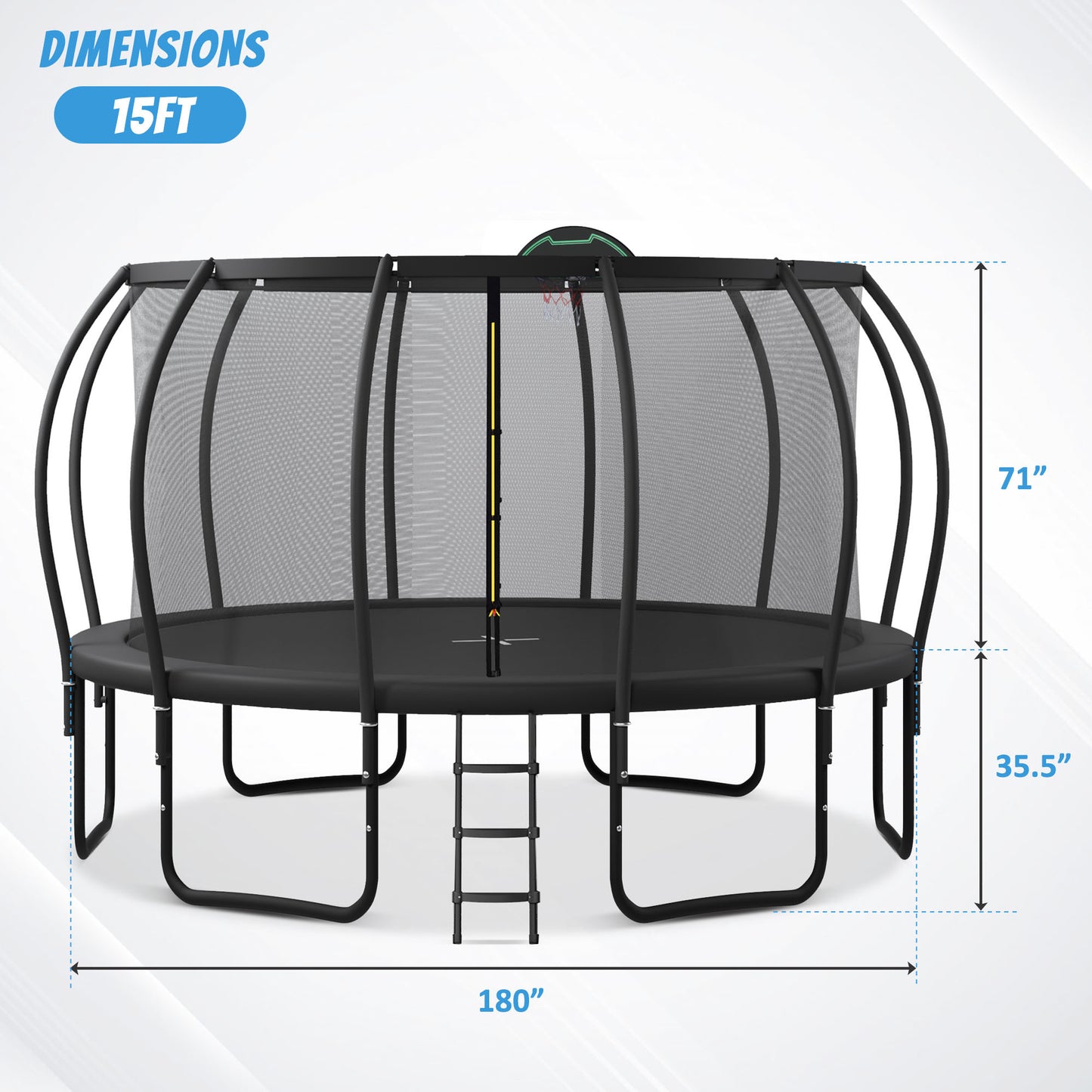 Bouncy Fun Trampoline: Safe Playset with Basketball Hoop and Enclosure!