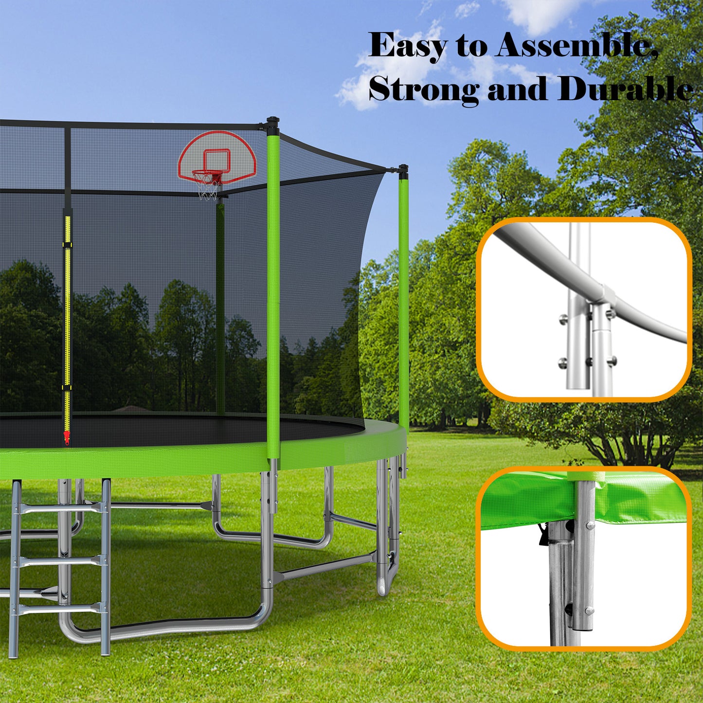 Ultimate Fun Trampoline with Balance Bar and Basketball Hoop!