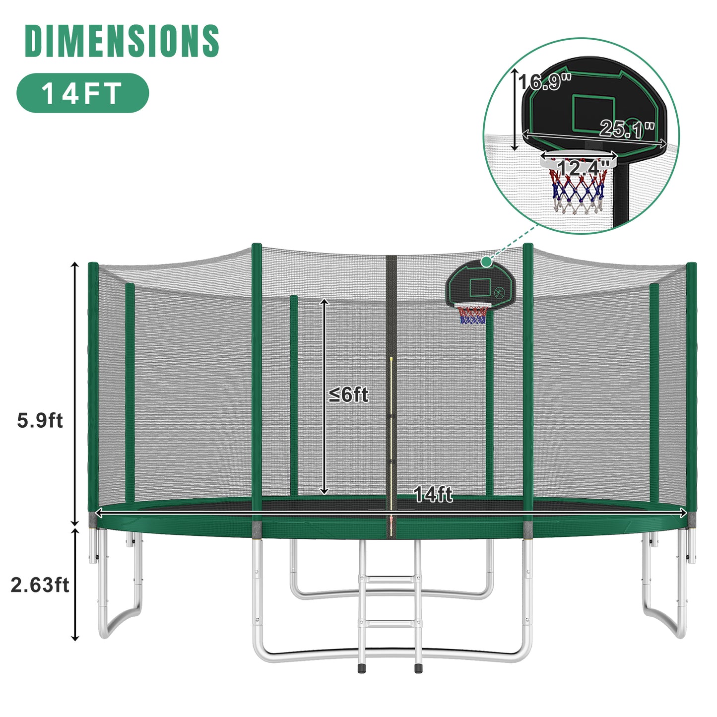 FunBounce Trampoline with Safety Net and Basketball Hoop