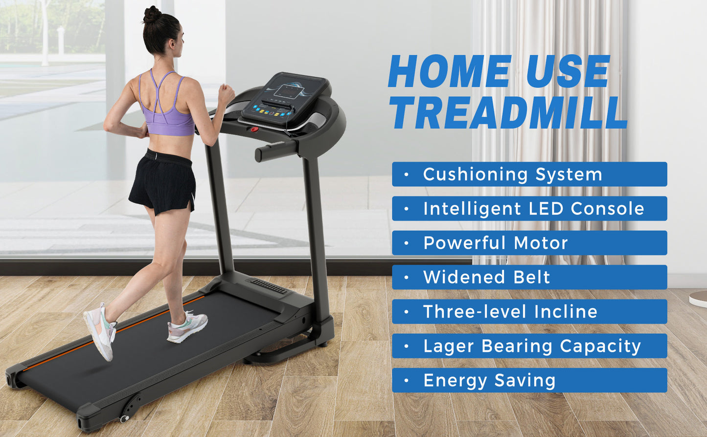 Foldable Fitness Treadmill with Speakers and Adjustable Incline