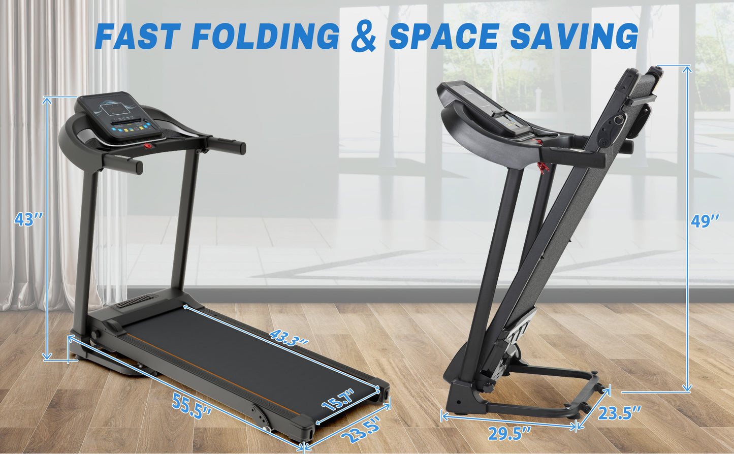 Foldable Fitness Treadmill with Speakers and Adjustable Incline