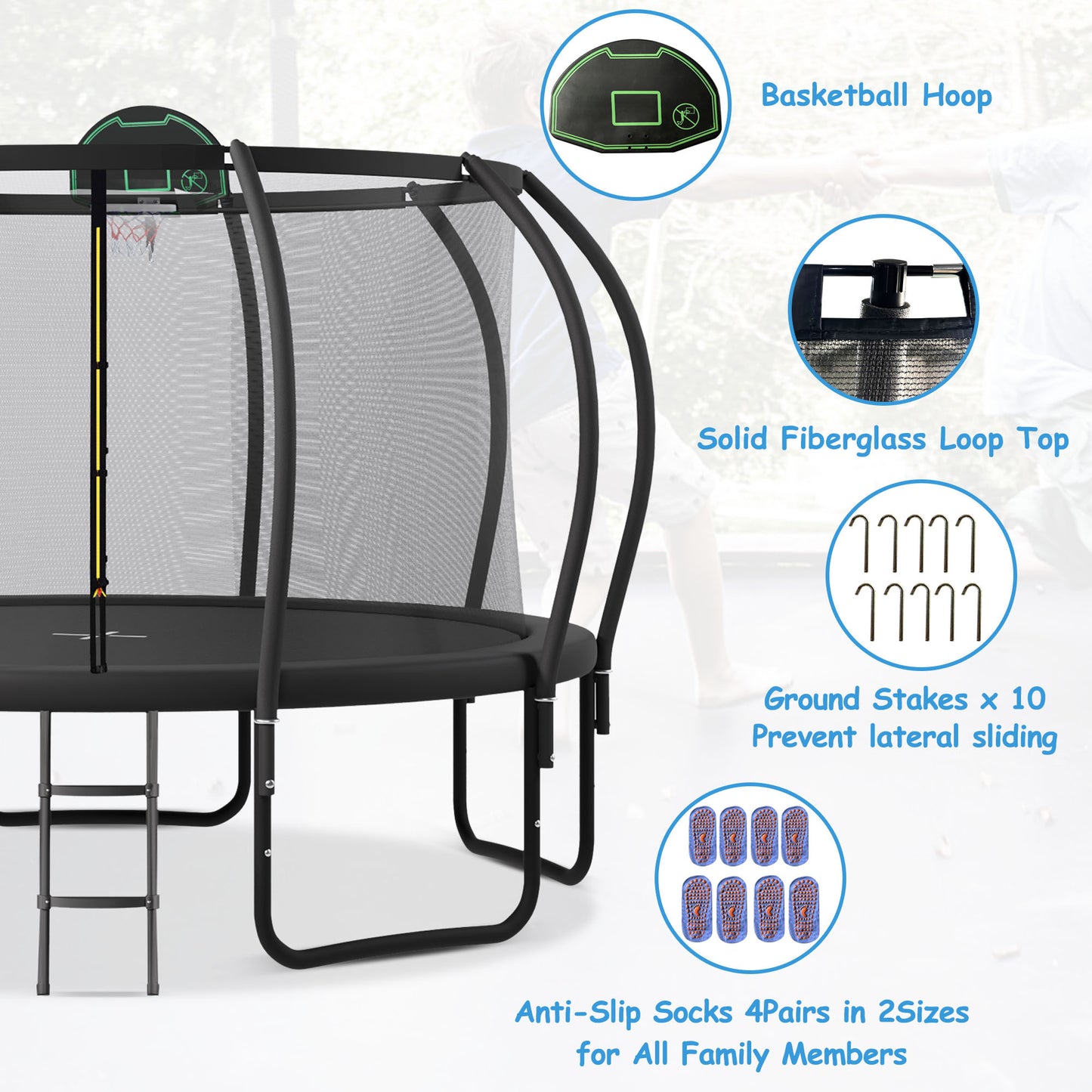 Jump & Play Trampoline Adventure with Safety Net & Basketball Fun