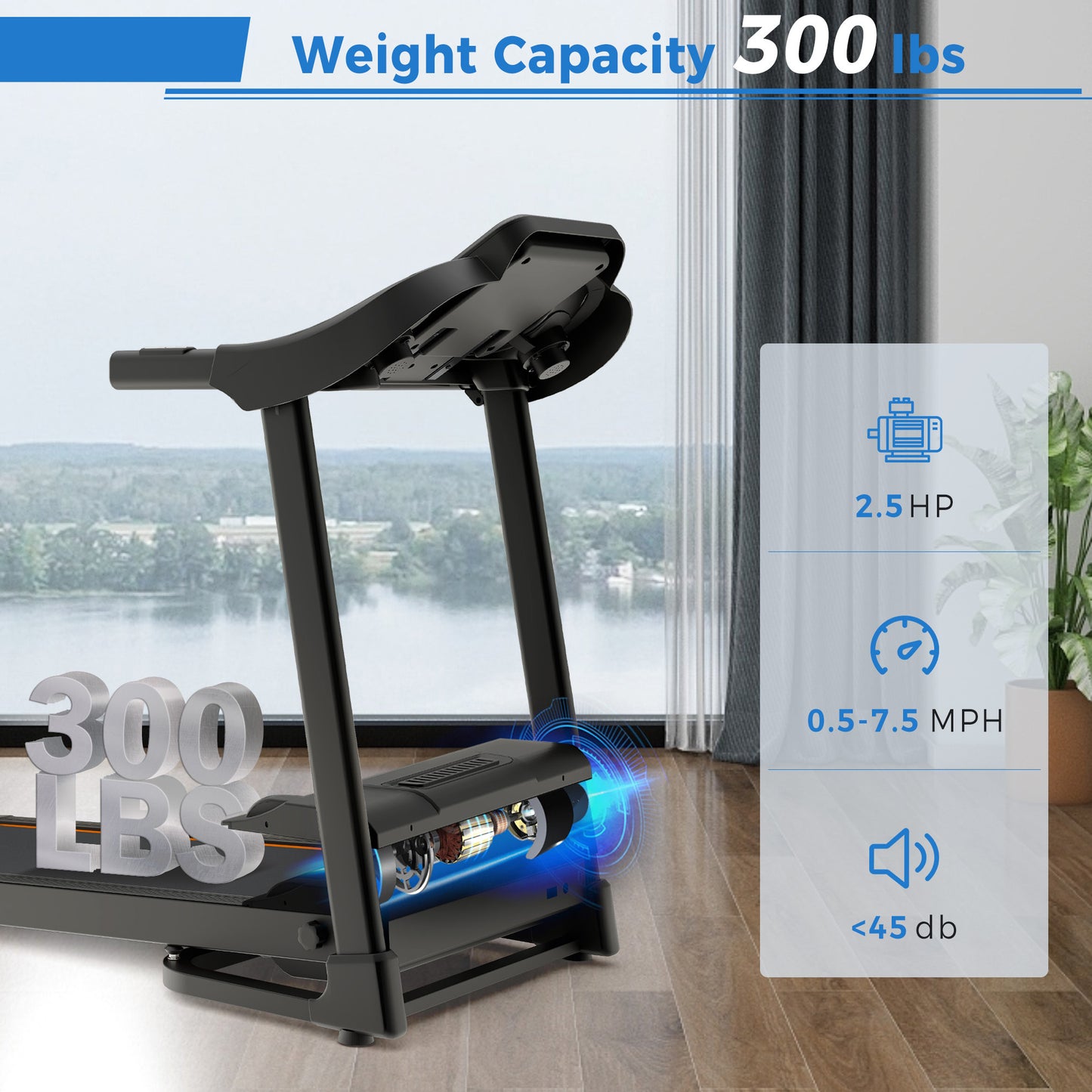 Foldable Fitness Treadmill with Speakers and Adjustable Incline
