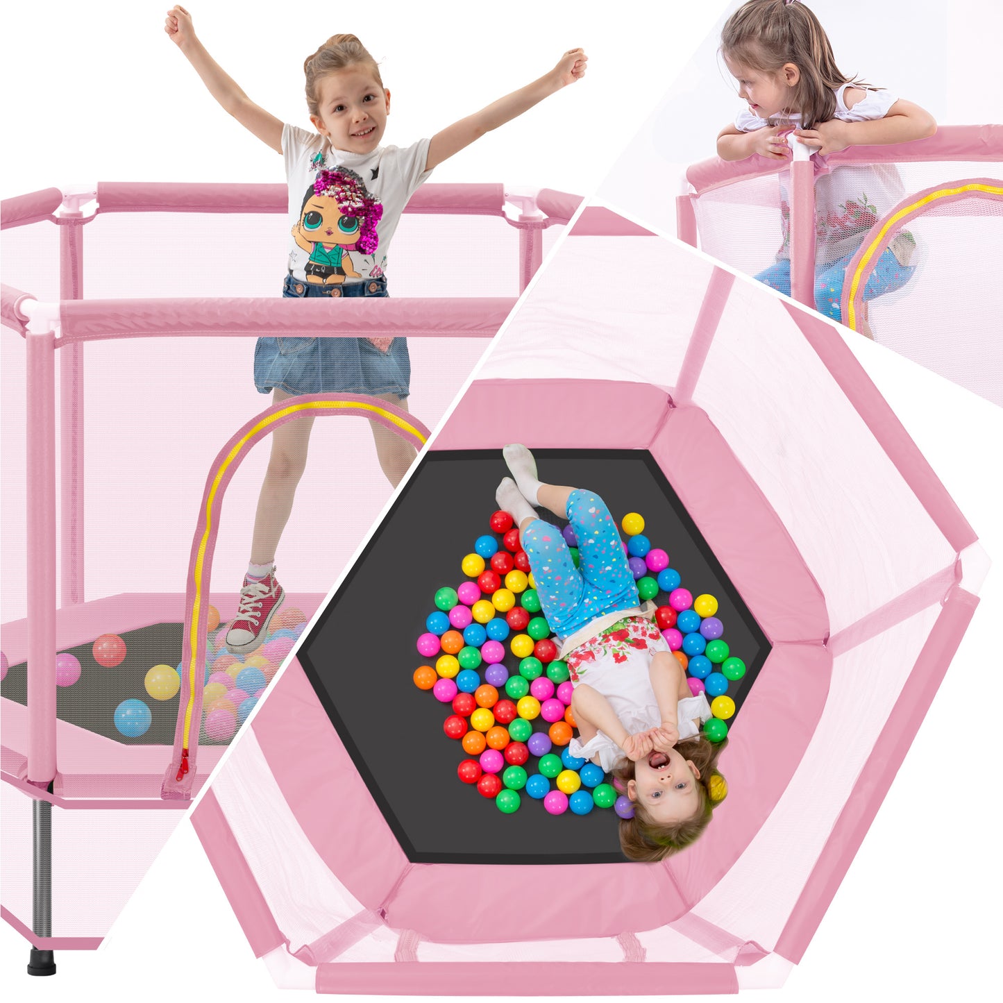 Bounce & Play Trampoline for Kids with Safety Net & Balls