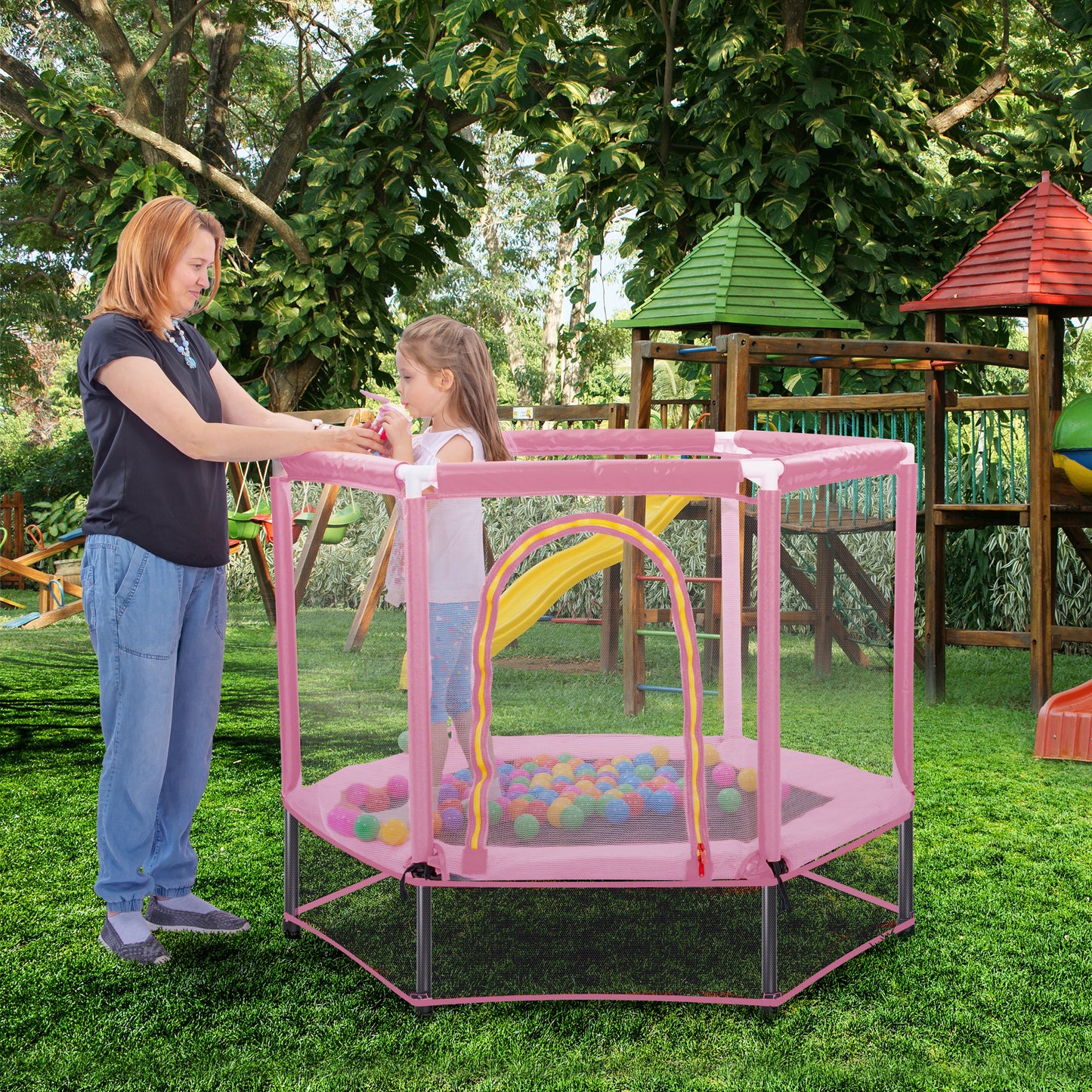 Bounce & Play Trampoline for Kids with Safety Net & Balls