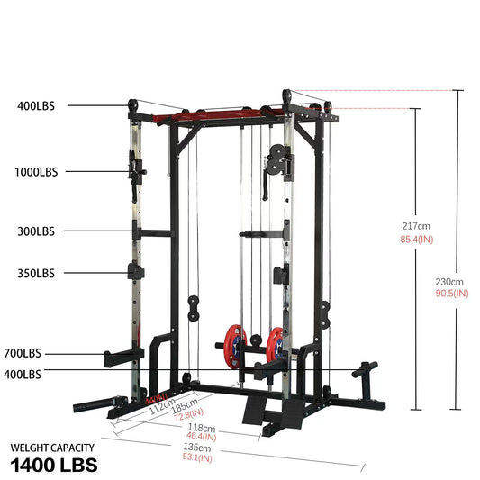 Full-Body Power Rack with LAT Pull-Down and Weight Storage