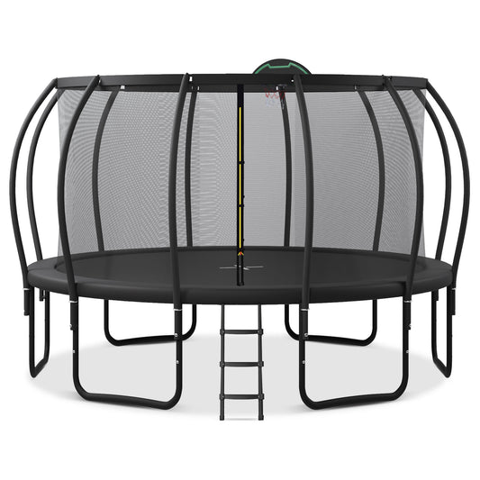 Bouncy Fun Trampoline: Safe Playset with Basketball Hoop and Enclosure!