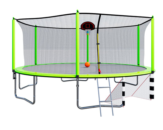 Bounce and Play Trampoline with Basketball Hoop and Soccer Goal - Green Adventure!