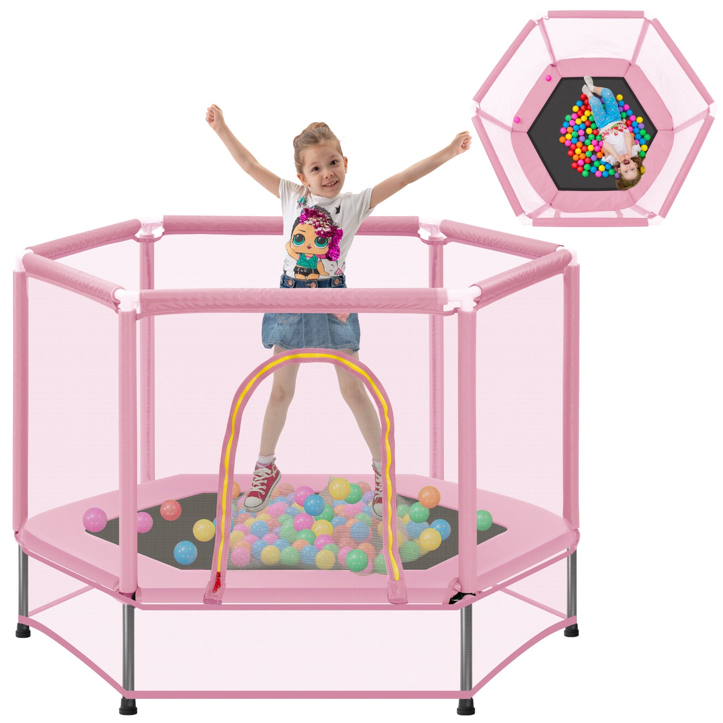 Bounce & Play Trampoline for Kids with Safety Net & Balls