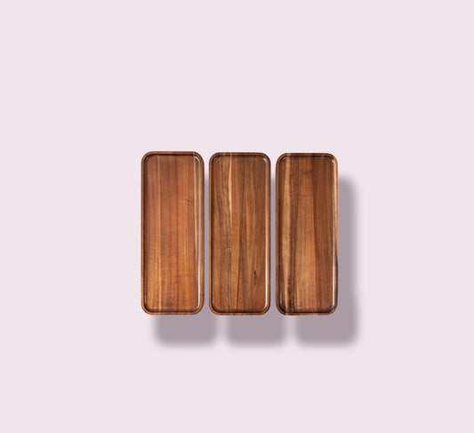 Large Solid Acacia Wood Serving Trays (17 x 6.5 inches)